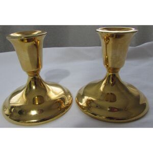 International Silver co. 2 brass candle stick holders gold 3" maker's mark dine